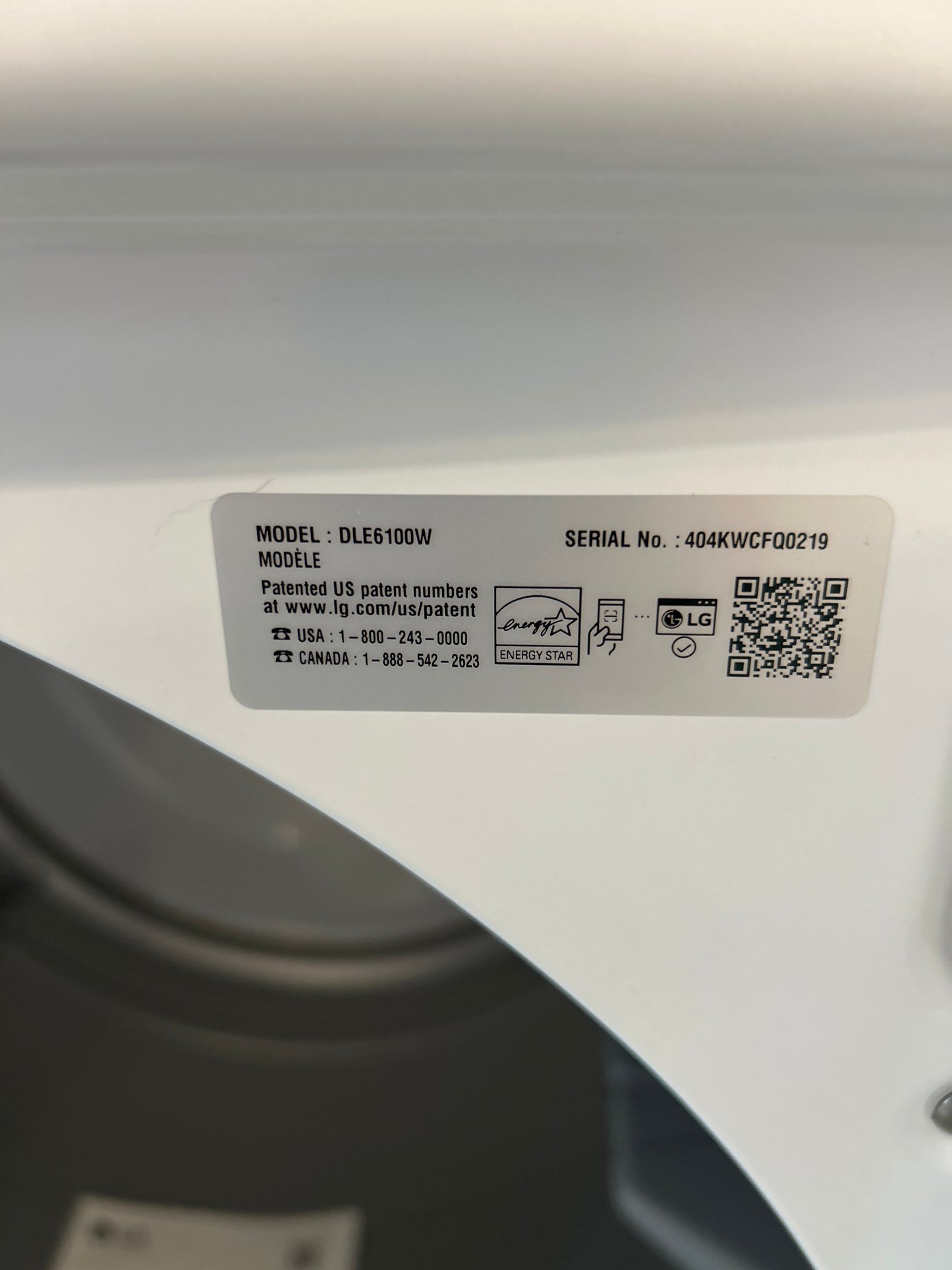 Sécheuse électrique de 7,3 pi³ de LG (DLE6100W) - Blanc