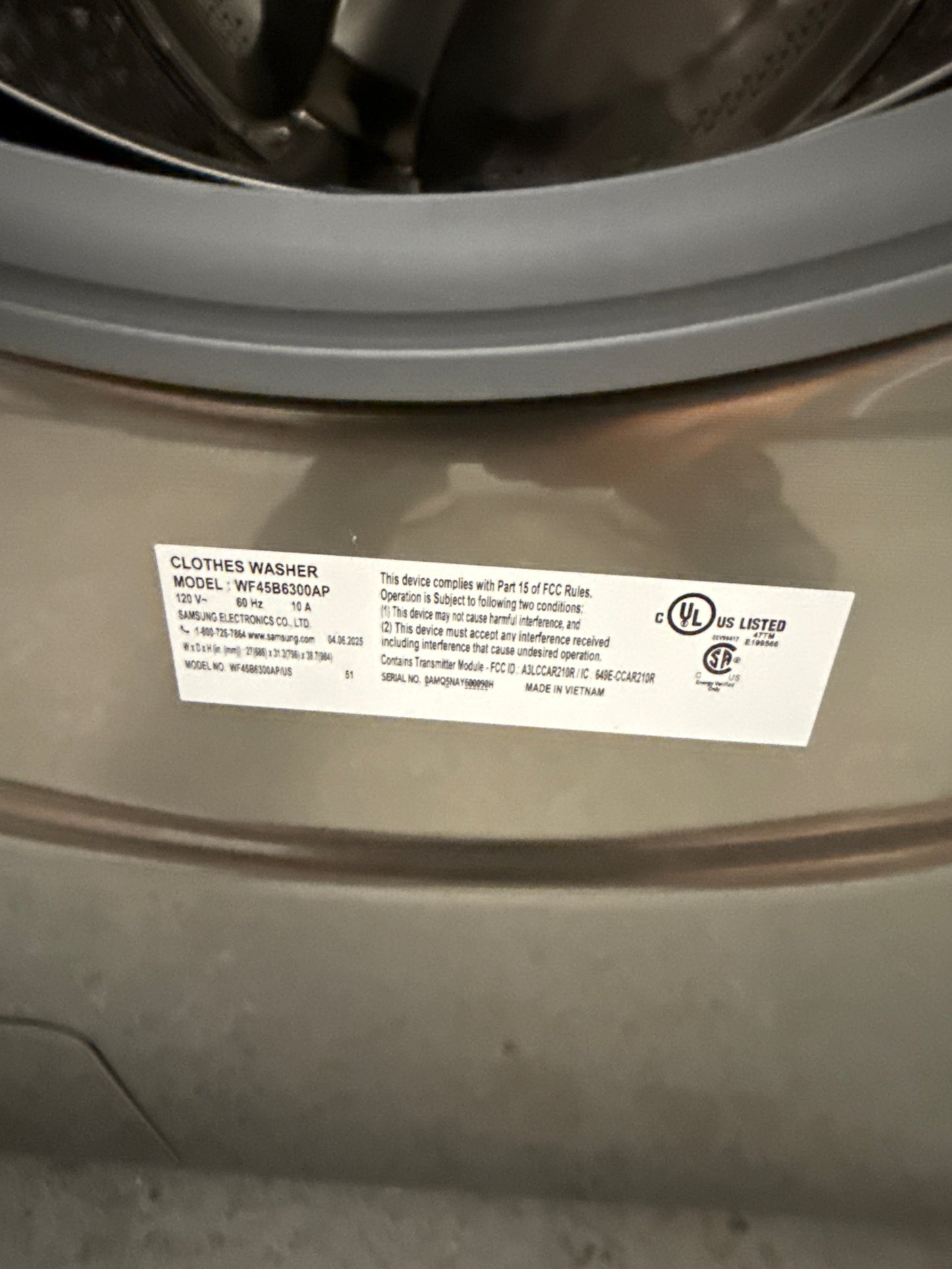 Laveuse à vapeur à chargement frontal haute efficacité de 5,2 pi³ de Samsung (WF45B6300AP/US) - Platine