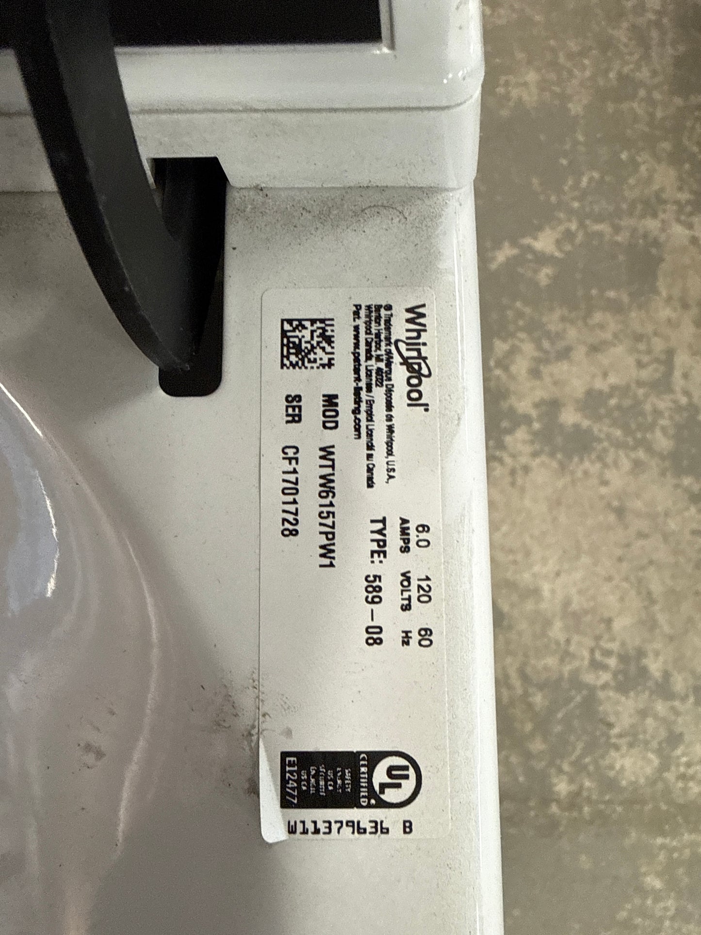 Laveuse à chargement par le haut haute efficacité 6,1 pi³ de Whirlpool (WTW6157PW) - BLANC