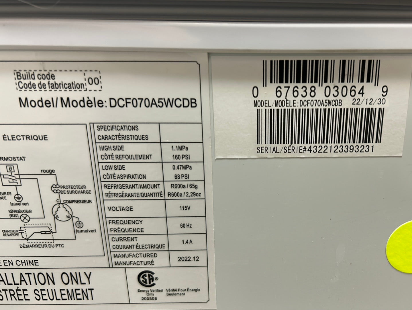 Congélateur Danby coffre convertible de modèle carré UGS : DCF070A5WCDB