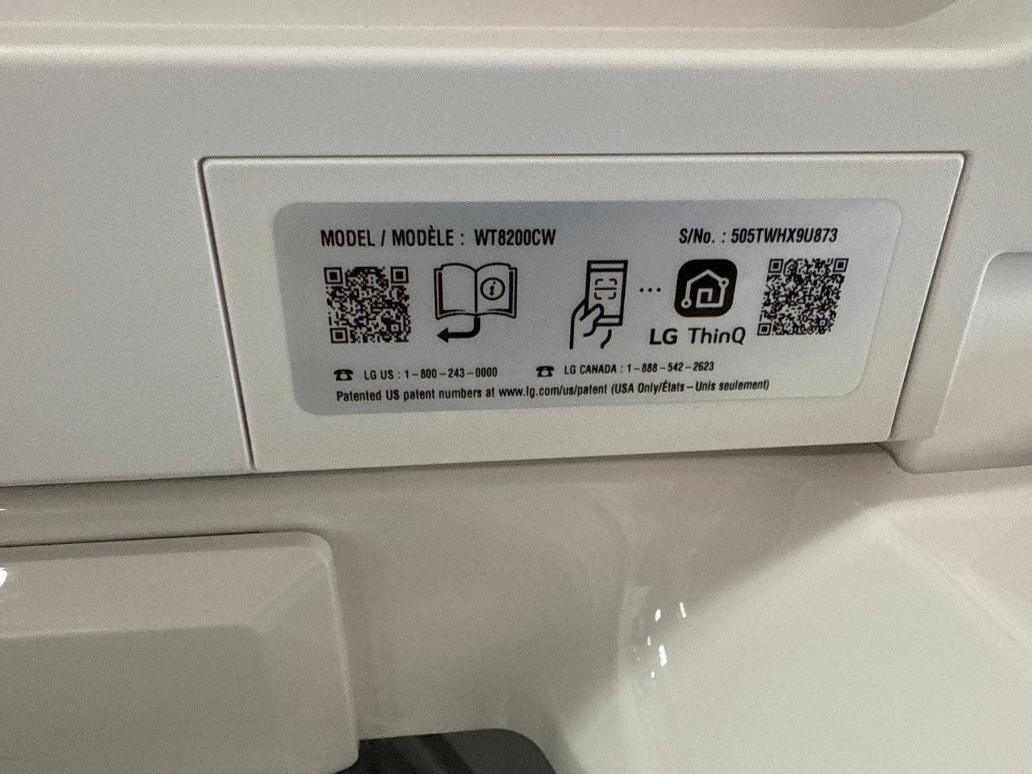 Laveuse à chargement par le haut haute efficacité de 5,8 pi³ de LG (WT8200CW) - Blanc alpin