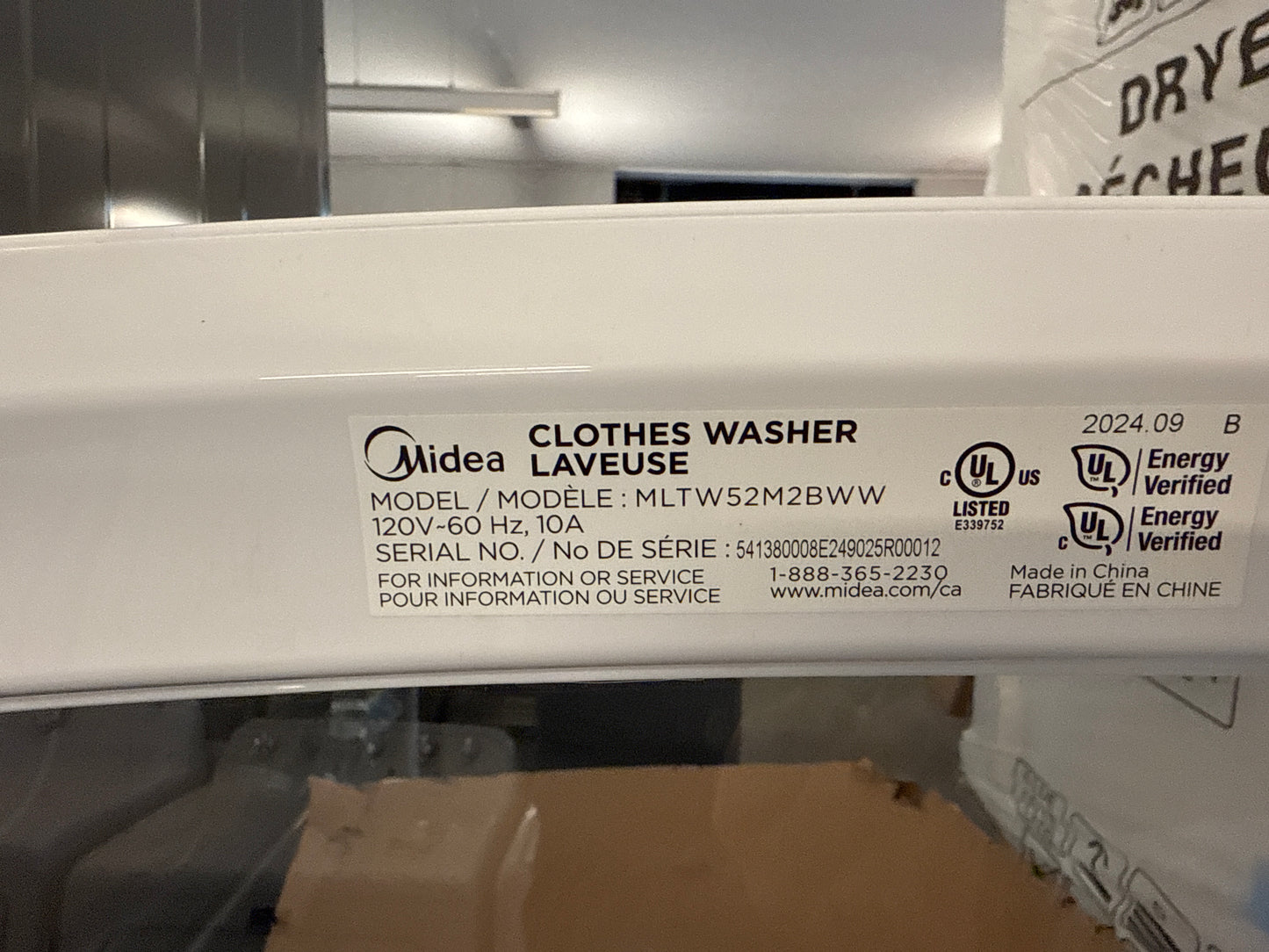 Laveuse à chargement vertical électrique Midea 5,2 pi³, blanc MLTW52M2BWW