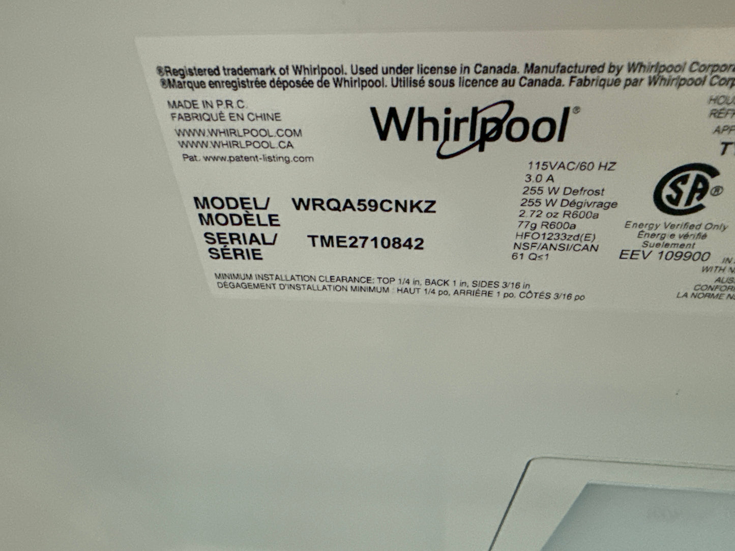 Whirlpool Réfrigérateur 4 portes de 36 po. Réfrigérateur de comptoir à 4 portes de 19,4 pi3 en acier inoxydable résistant aux empreintes digitales - ENERGY STAR®. WRQA59CNKZ