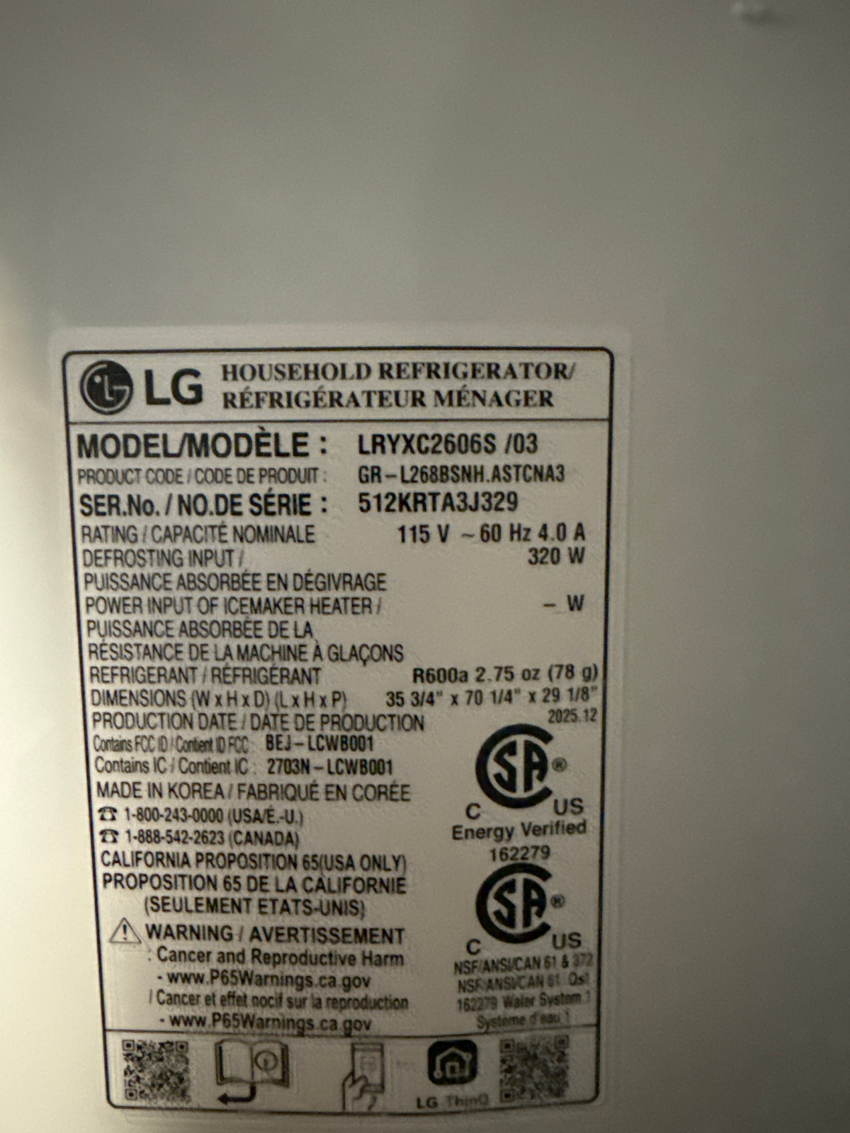 LG Réfrigérateur intelligent 26,0 pi³ avec porte à 2 battants à profondeur de comptoir MAX avec quatre type de glace acier inoxydable LRYXC2606S