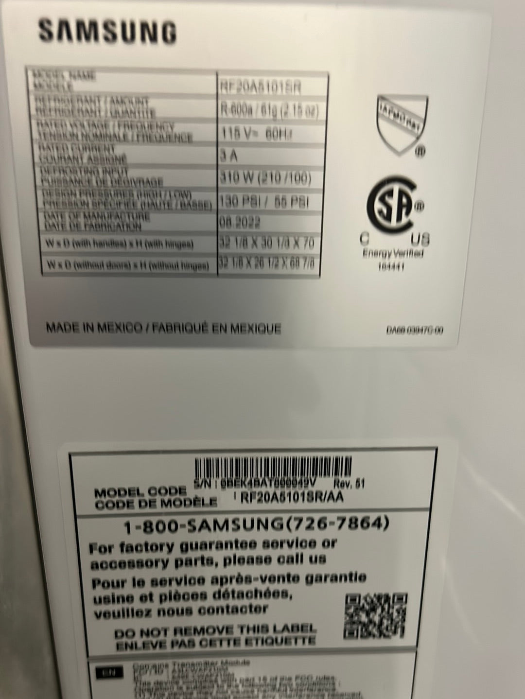 Réfrigérateur deux portes prof. comptoir 19,5 pi³ 33 po distrib. glace Samsung (RF20A5101SR) - Inox