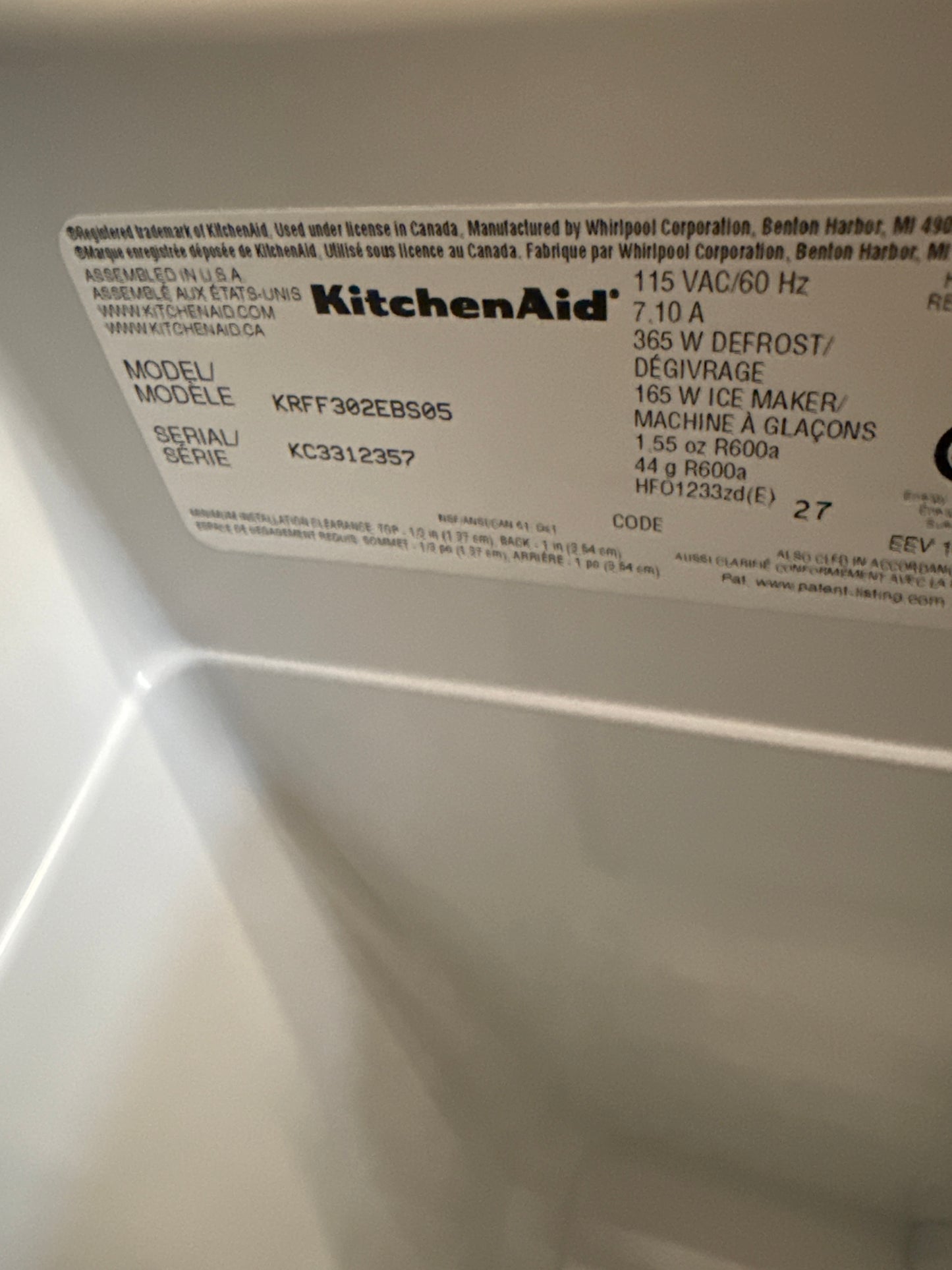Réfrigérateur à deux portes 22,1 pi³ 33 po de KitchenAid (KRFF302EBS) - Acier inoxydable noir