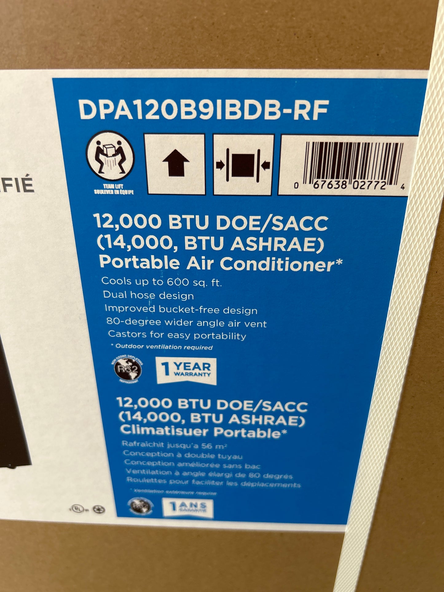 Danby DPA120B9IBDB-RF Climatiseur portable à onduleur 3-en-1 de 14000 BTU (12000 SACC) en Noir