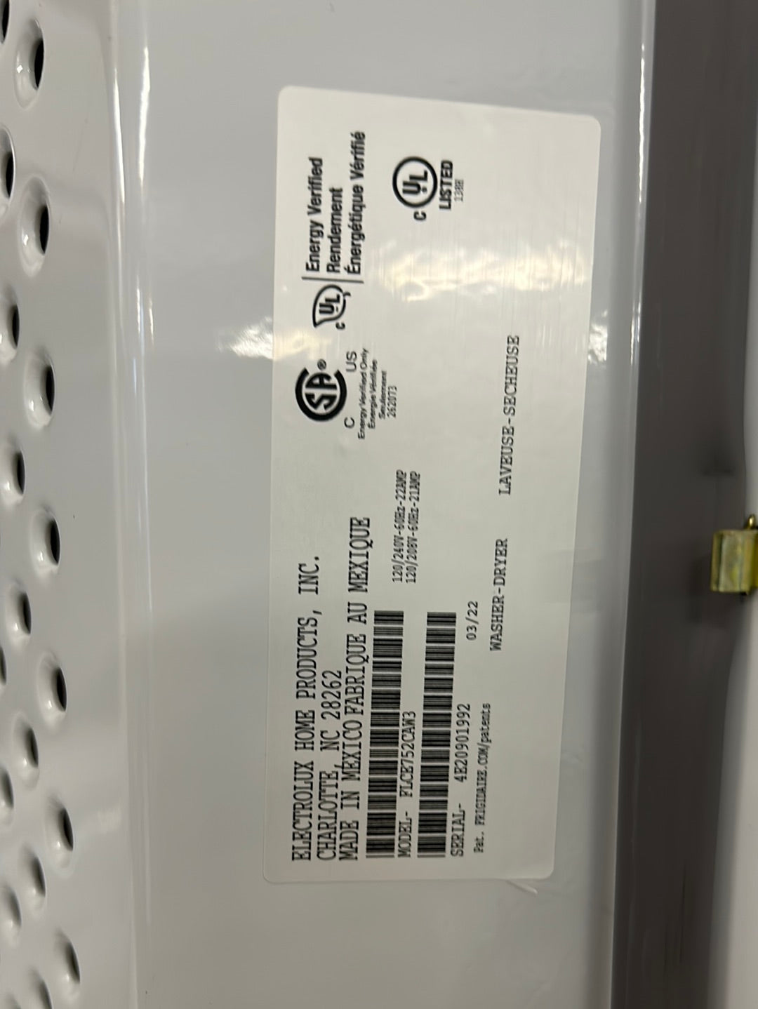 Duo laveuse-sécheuse électrique de 4,5 pi³ de Frigidaire (FLCE752CAW) - Blanc