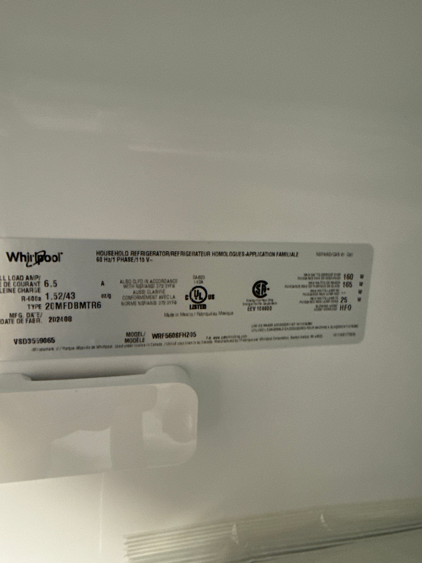 Réfrigérateur à deux portes avec éclairage DEL de 30 po et 19,7 pi³ de Whirlpool (WRF560SFHZ) - Inox