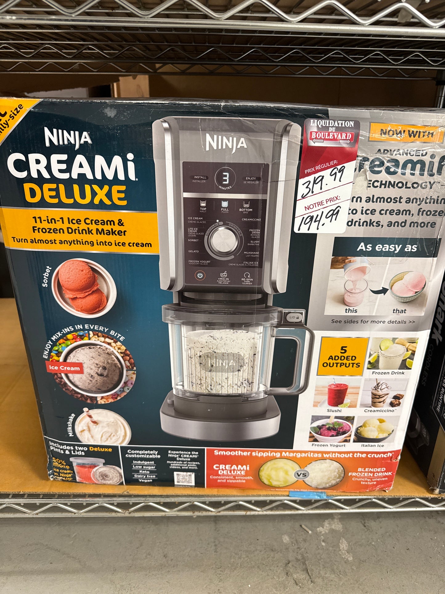 Mélangeur 11-en-1 pour crème glacée et friandises NC501 CREAMi Deluxe de Ninja pour crème glacée, sorbet, laits frappés, boissons glacées et plus, 11 programmes et 2 contenants de format familial NC501C