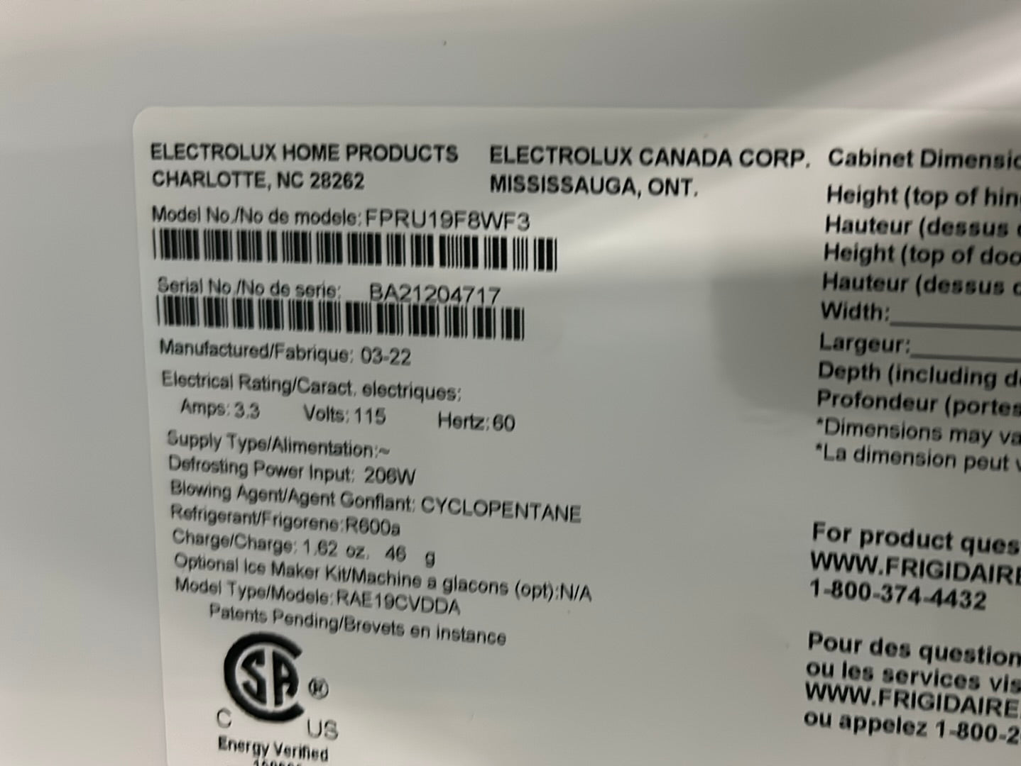 Réfrigérateur encastrable sans congélateur 18,6 pi³ 33 po Pro de Frigidaire (FPRU19F8WF) - Inox