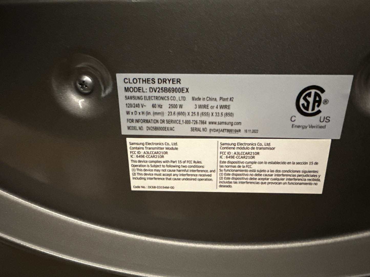 Laveuse WW25B6900AX vapeur à chargement frontal HE 2,9 pi³ et sécheuse DV25B6900EX électrique 4,0 pi³ de Samsung