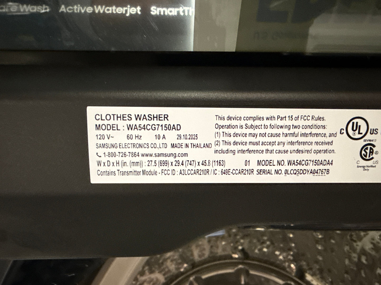 Laveuse 6.2 pi. cu. Chargement vertical Model# WA54CG7150AD