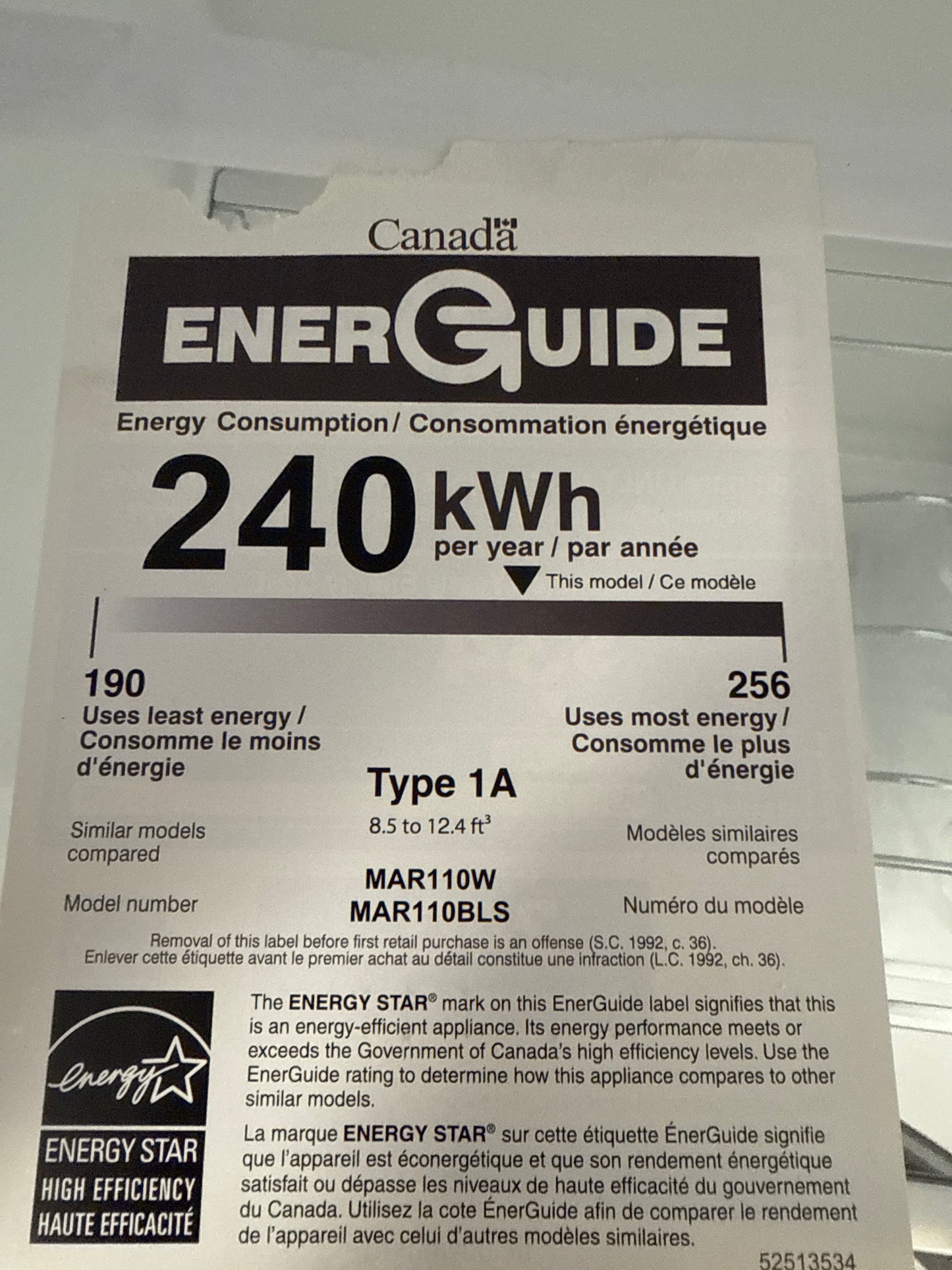 Réfrigérateur MARATHON 11 Pi. cu. Sans congélateur Inox Mar110bls