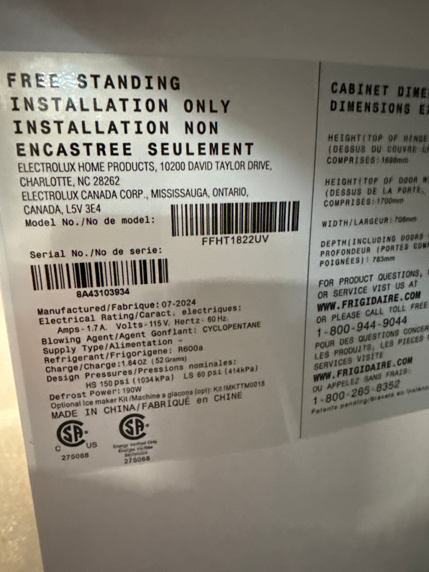 Frigidaire Réfrigérateur à congélateur supérieur de 17,6 pi³ - ENERGY STAR® - Exclusivité Home Depot - ENERGY STAR