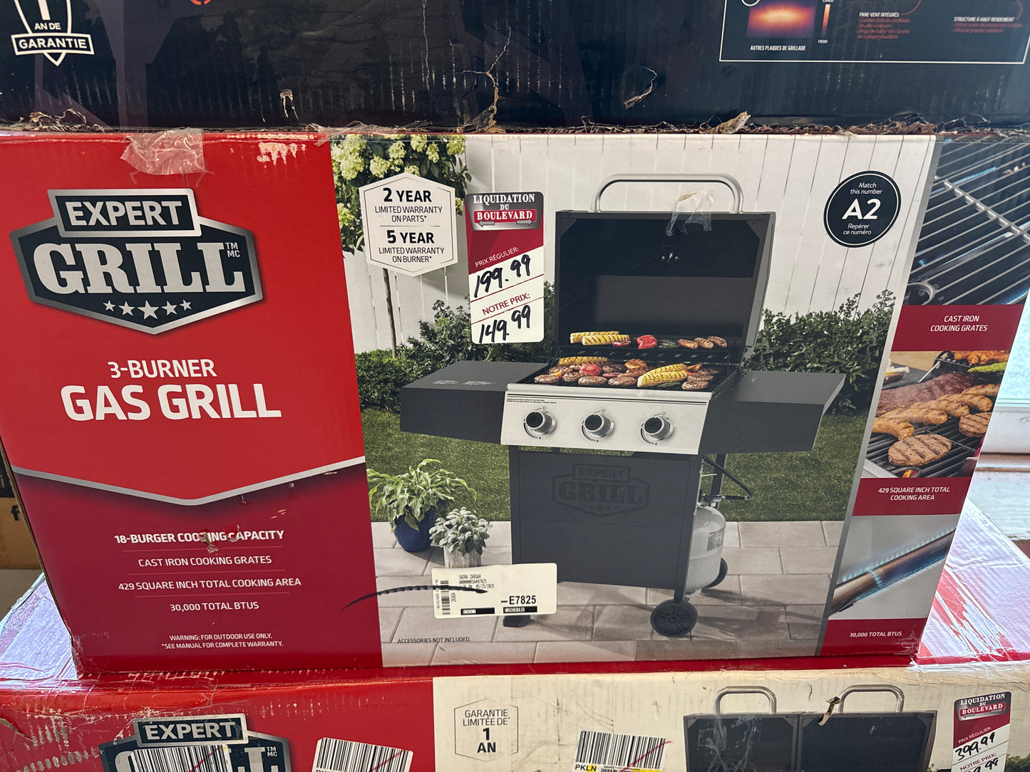 Expert Grill Barbecue au gaz propane à 3 brûleurs avec brûleur latéral et couvercle en acier inoxydable 30 000 BTU