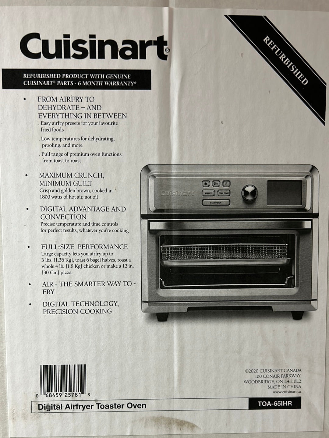 Four grille-pain AirFryer TOA65 de Cuisinart - 0.6 pi3Pi- acier inoxydable - Remis à neuf