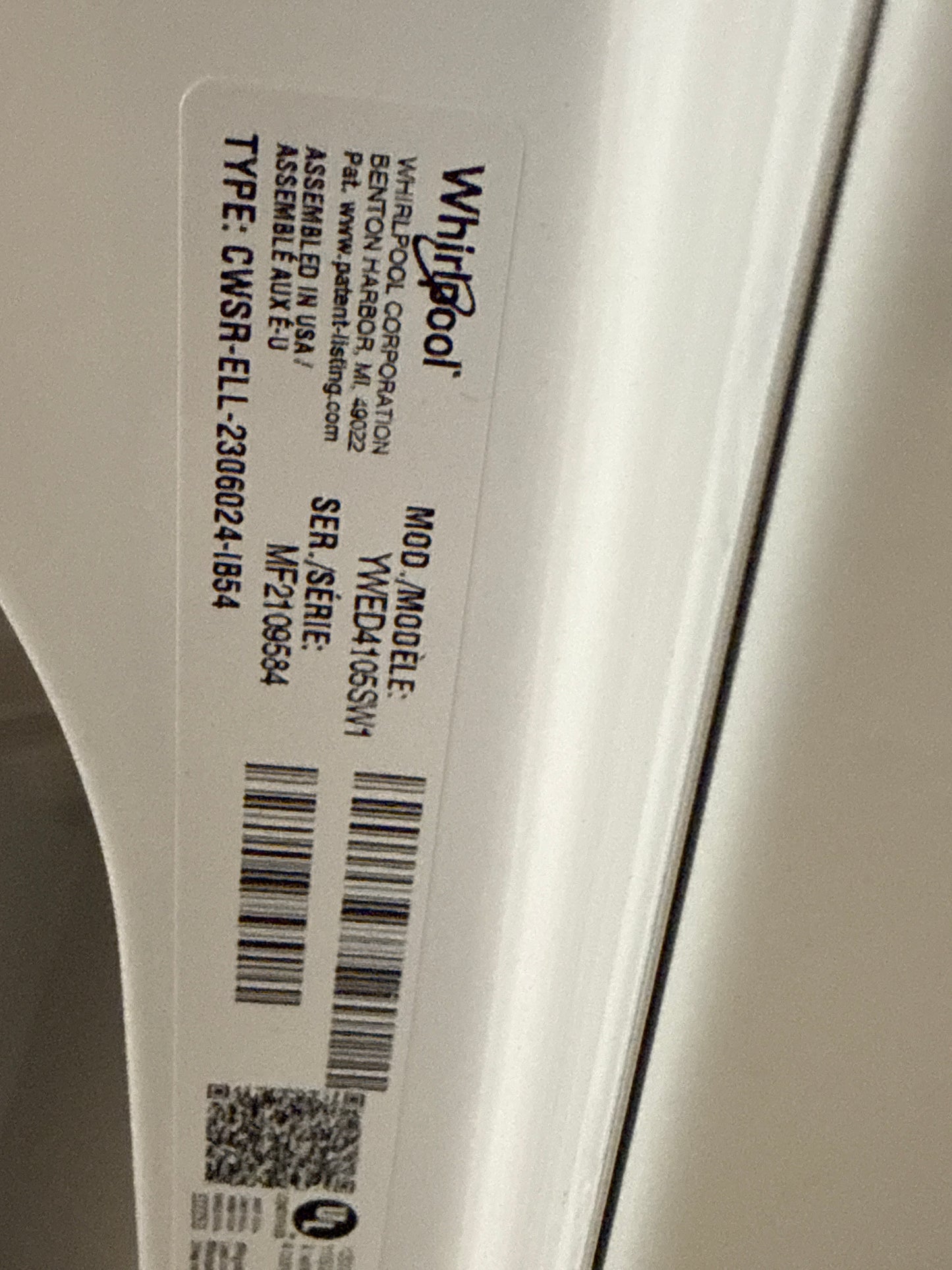 Laveuse à chargement par le haut de 4.8 pi³ et sécheuse électrique de 7.0 pi³ Whirlpool *WTW4107SW/YWED4105SW