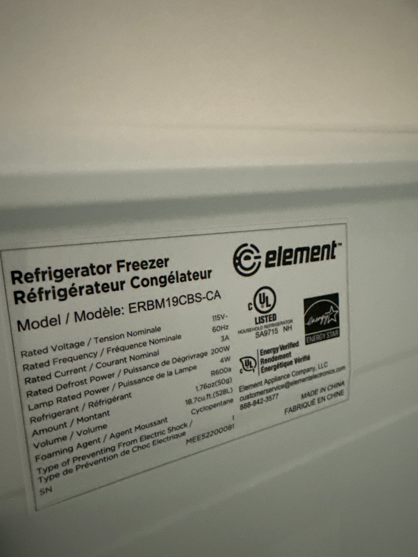 Element - Réfrigérateur à congélateur inférieur en acier inoxydable de 30 po et 18,7 pi³ avec portes réversibles erbm19cbs