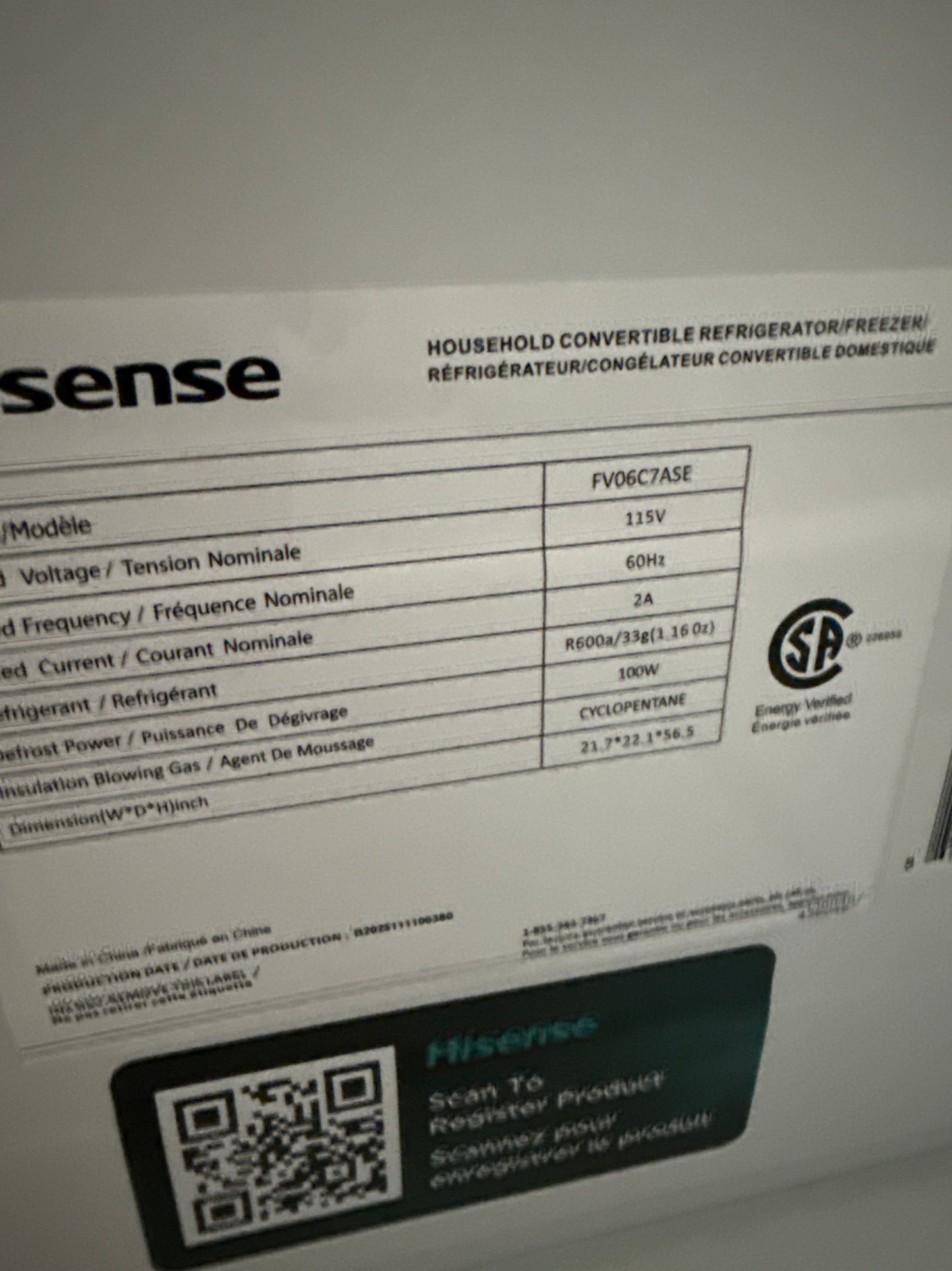 Hisense - Réfrigérateur ou congélateur vertical convertible d'aspect acier inoxydable de 6,0 pi³ - Sans givre FV06C7ASE