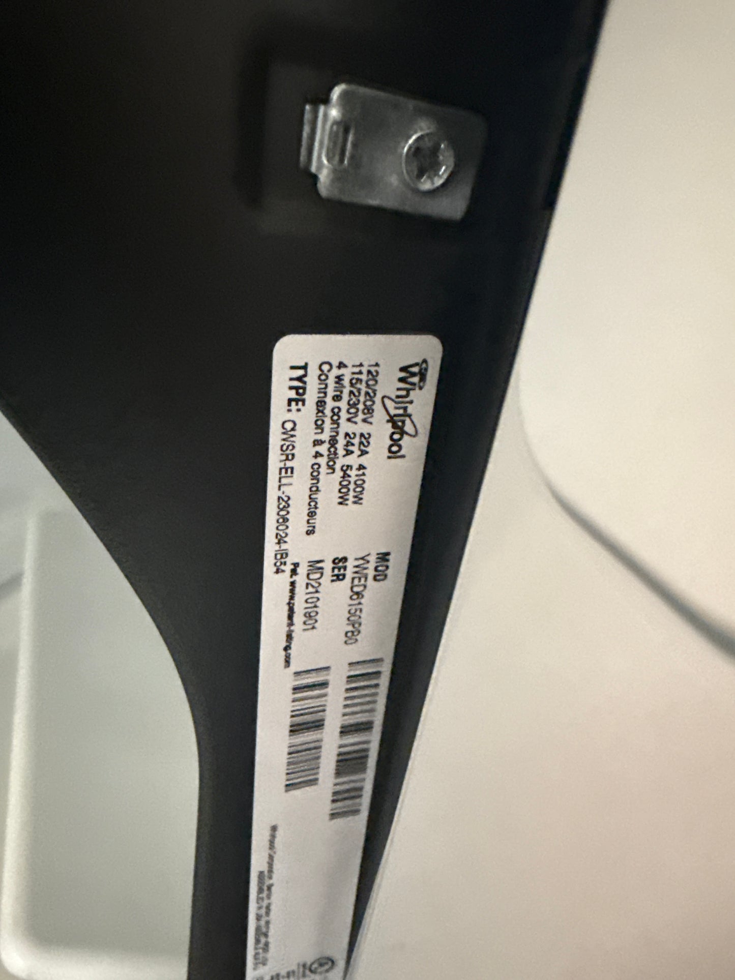Sécheuse électrique de 7,0 pi³ de Whirlpool (YWED6150PB)- BNOIRE MAT