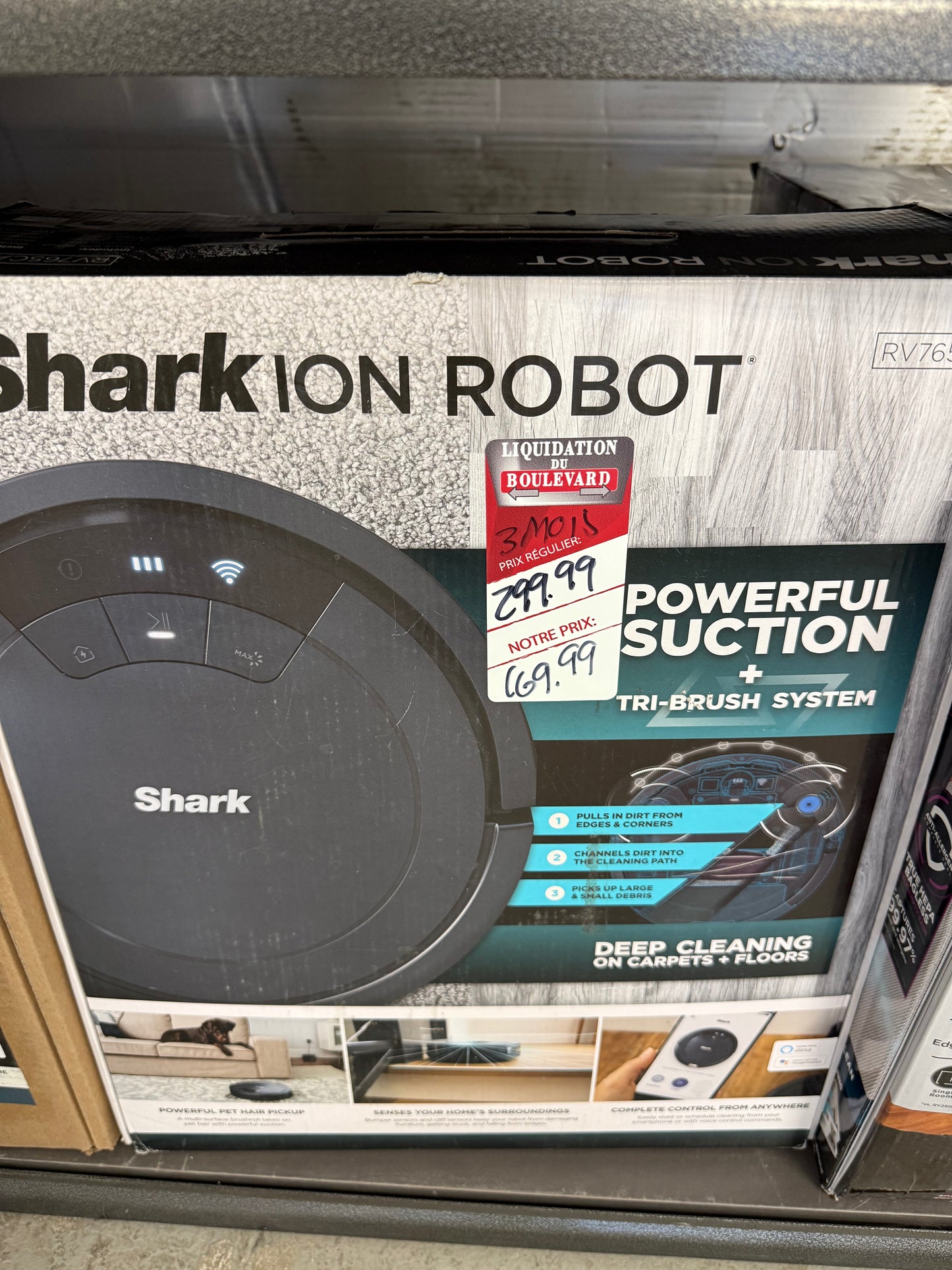 Shark RV765CA ION Robot aspirateur, connecté au Wi-Fi, fonctionne avec Google Assistant, nettoyage multi-surfaces, tapis, sols durs, noir (version canadienne)