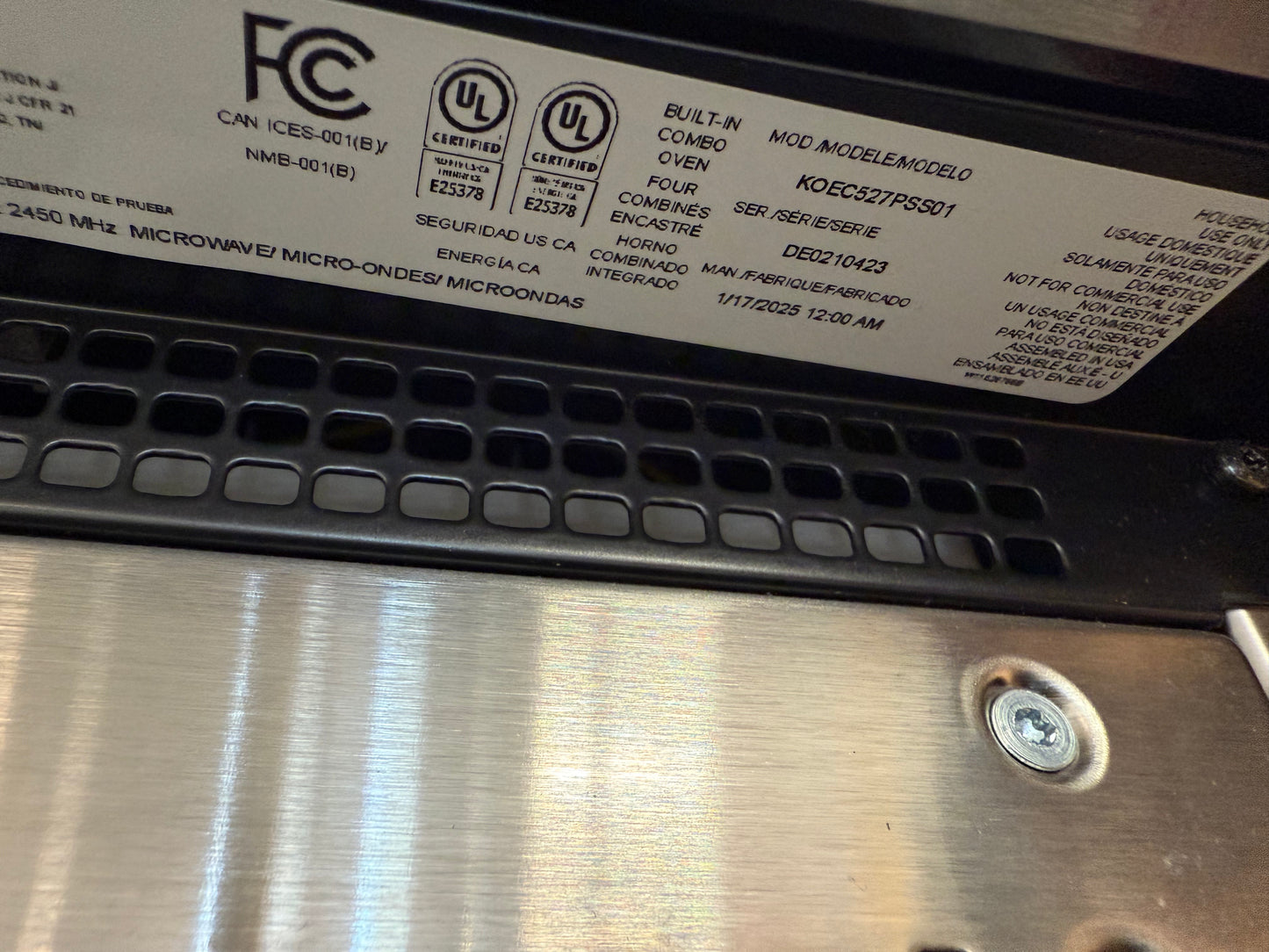 Four mural électrique combiné à convection véritable 5,7 pi³ 27 po de KitchenAid (KOEC527PSS) - Acier inoxydable