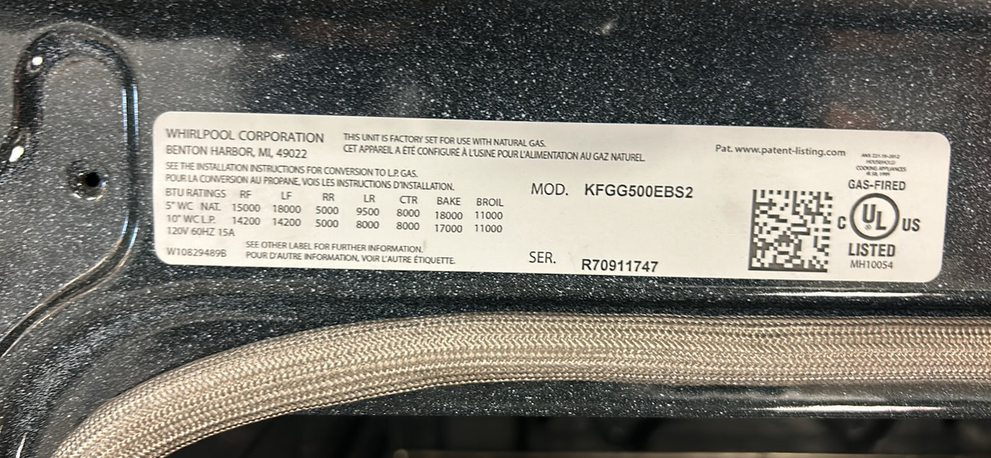 Cuisinière gaz autonome 5 éléments/four convection véritable 5,8 pi³ 30 po de KitchenAid (KFGG500EBS) - Inox noir