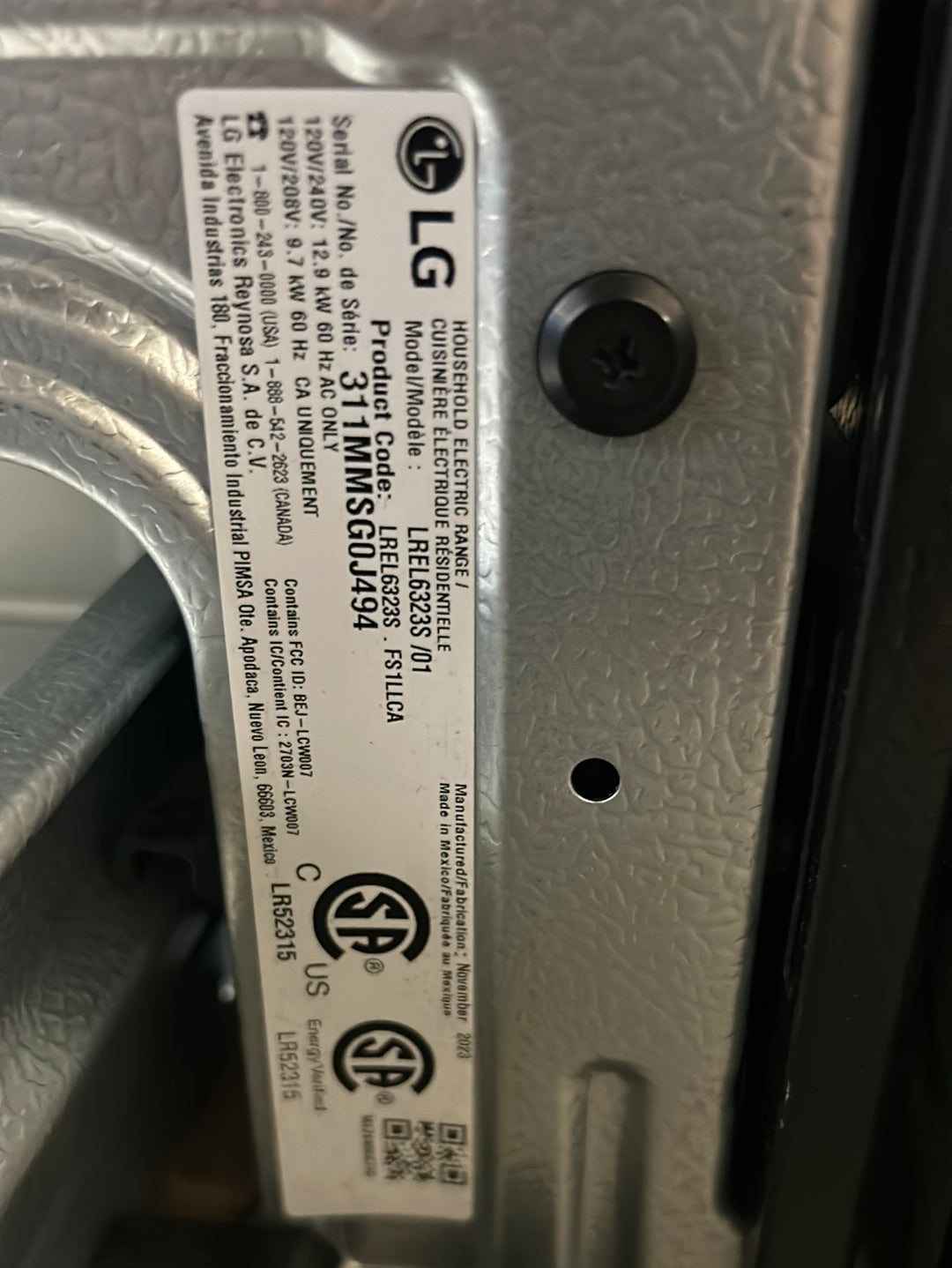 Cuisinière électrique 5 éléments/convection/friture air 6,3 pi³ 30 po de LG (LREL6323S) - Inox