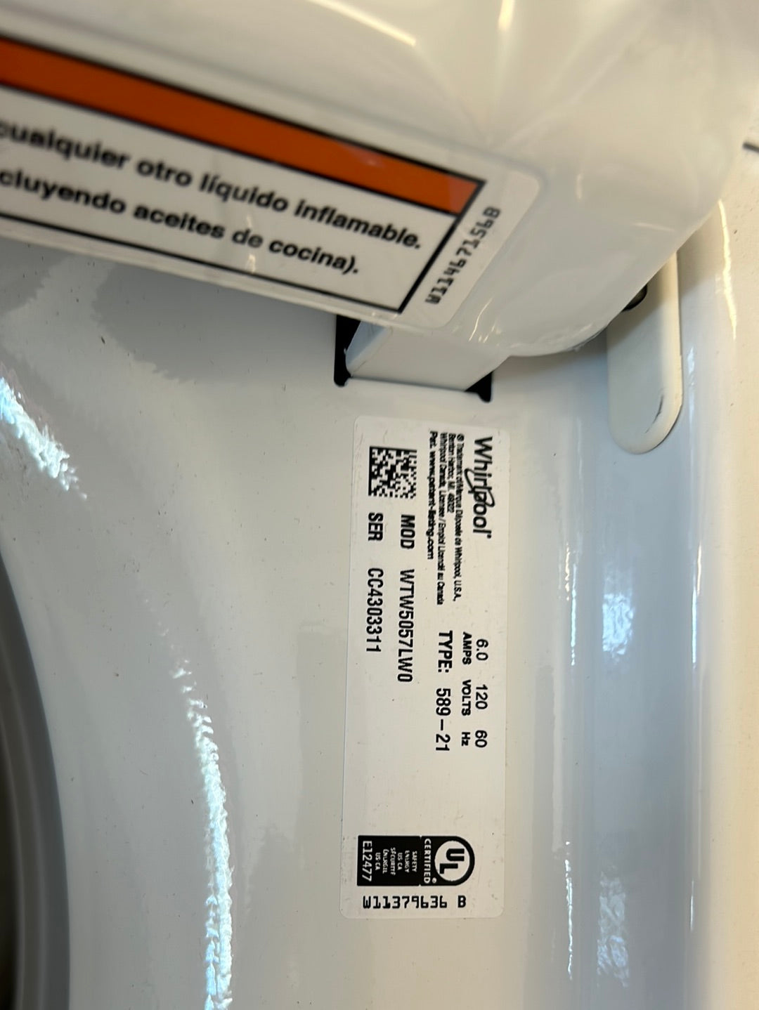 Laveuse à chargement par le haut HE de 5,4 pi³ de Whirlpool (WTW5057LW) - Blanc