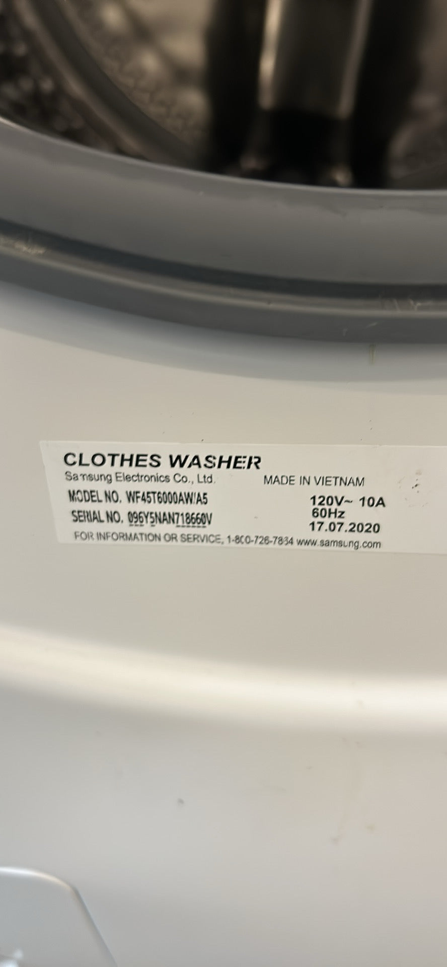 Laveuse WF45T6000AW chargement frontal haute efficacité 5,2 pi³/sécheuse DVE45T6005W électrique 7,5 pi³ de Samsung - Blanc
