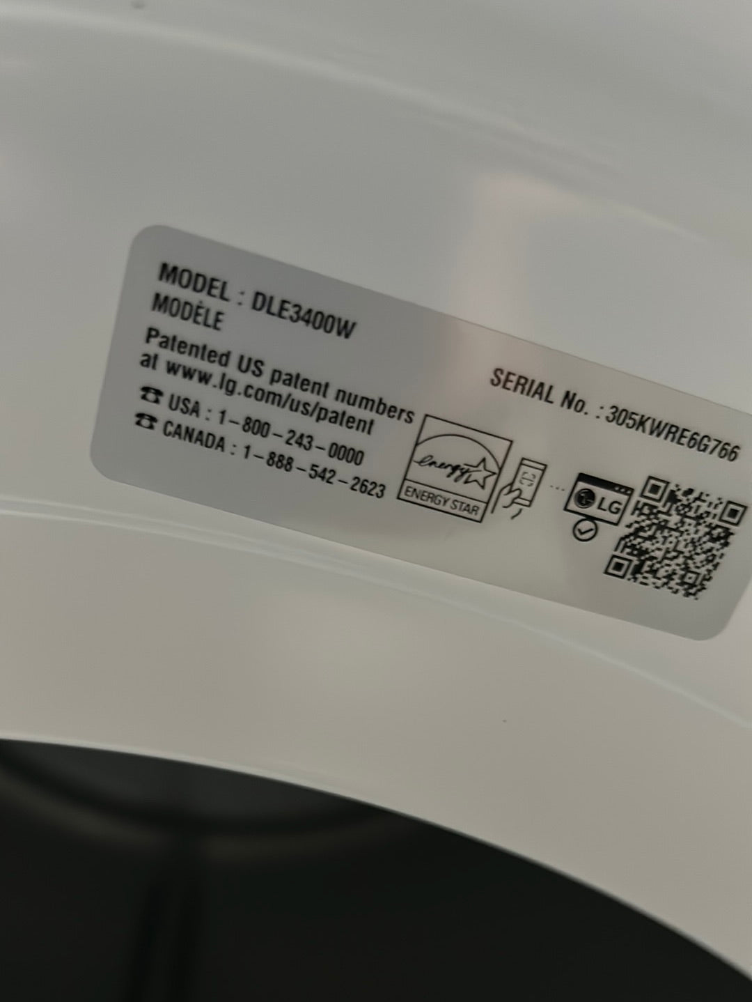 Sécheuse électrique de 7,4 pi³ de LG (DLE3400W) - Blanc