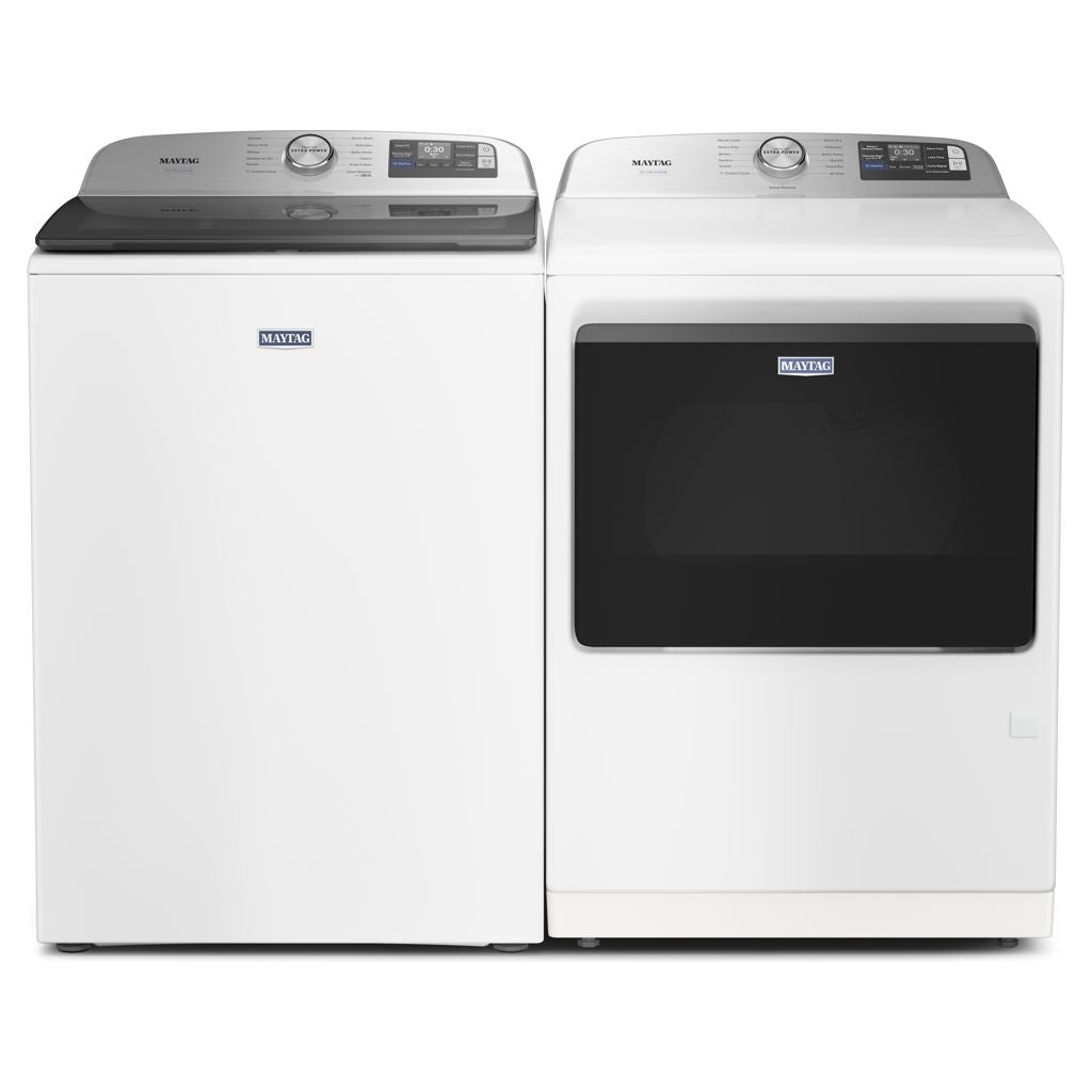 Laveuse à chargement par haut HE 6 pi³ et sécheuse électrique 7,4 pi³ de Maytag - Blanc MTW7205RW/YMED7205RW