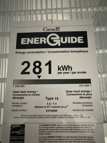 Congélateur Colonne de congélation 6 Pi. cu. Modèle# EVF060W
