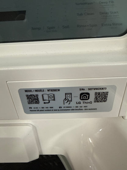 LG Laveuse intelligente à chargement par le haut 5,8 pi³ très grande capacité et sécheuse électrique 7,3 pi³ avec capteur IA blanc WT8200CW/DLE8200W