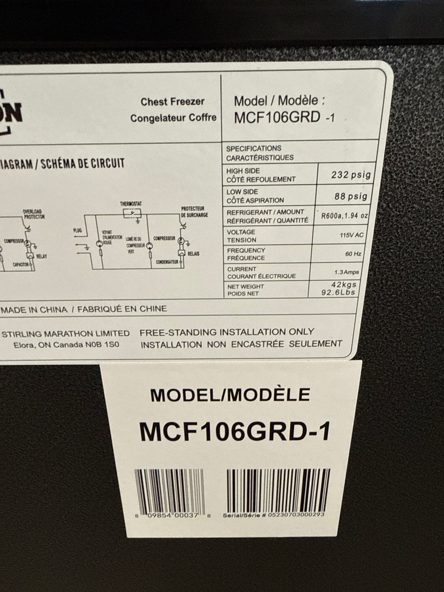 Marathon Congélateur coffre de 10.6 pi.cu. Marathon avec conception de paniers multi-étage Modèle nº MCF101GRD