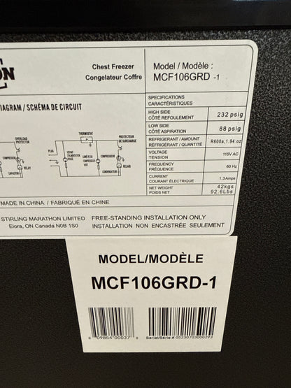 Marathon Congélateur coffre de 10.6 pi.cu. Marathon avec conception de paniers multi-étage Modèle nº MCF101GRD
