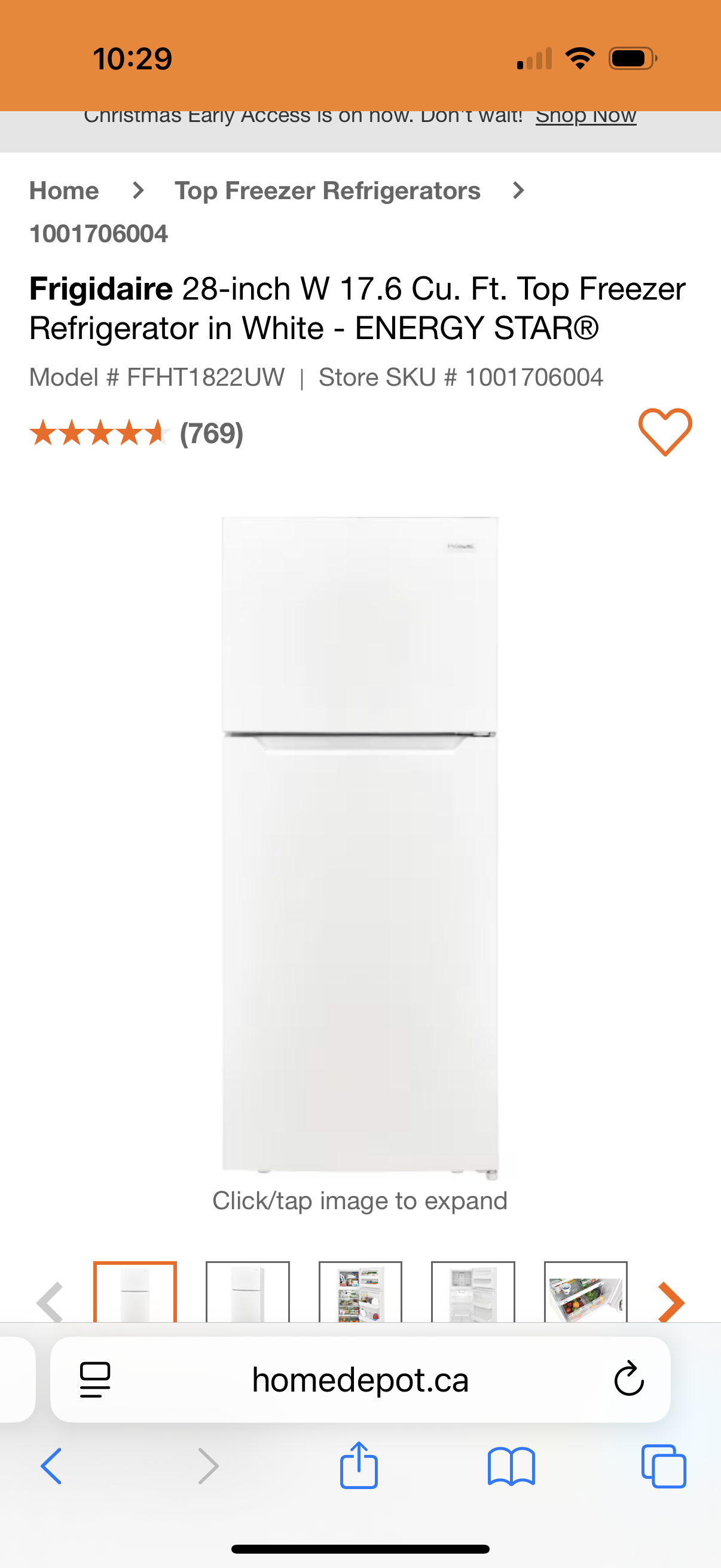 Frigidaire Réfrigérateur à congélateur supérieur de 17,6 pi³ - ENERGY STAR® - Exclusivité Home Depot - ENERGY STAR