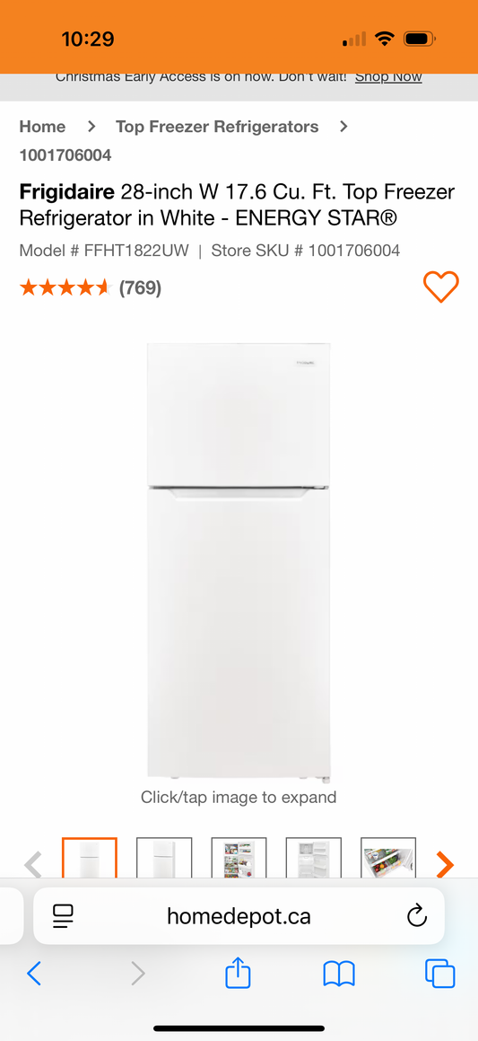 Frigidaire Réfrigérateur à congélateur supérieur de 17,6 pi³ - ENERGY STAR® - Exclusivité Home Depot - ENERGY STAR