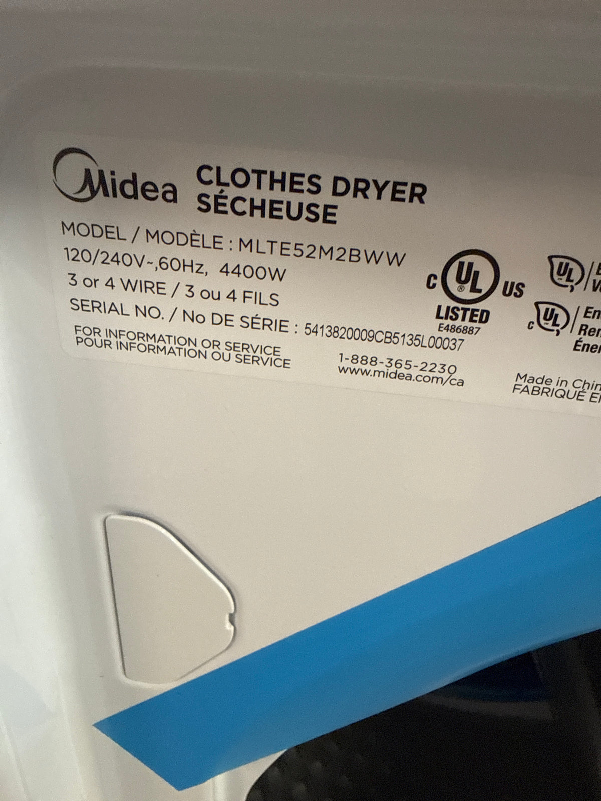 Midea 27” 5 pi cu Laveuse à chargement vertical - MLTW52M2BWW - Midea 27” 7 pi cu Sécheuse électrique – Blanc –MLTEW52M2BWW