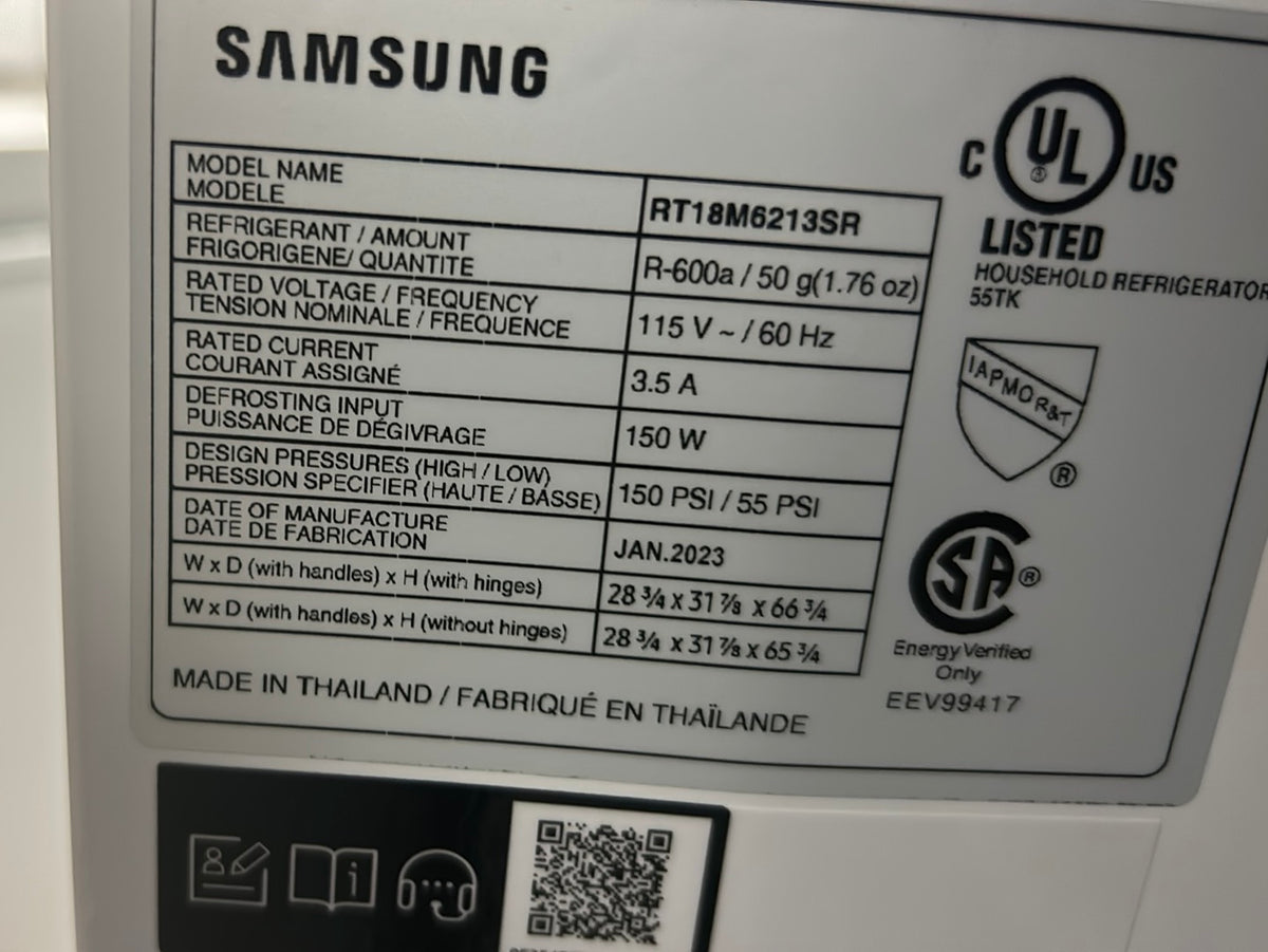 Réfrigérateur à congélateur supérieur/éclairage DEL 17,6 pi³ 29 po de Samsung (RT18M6213SR) - Inox
