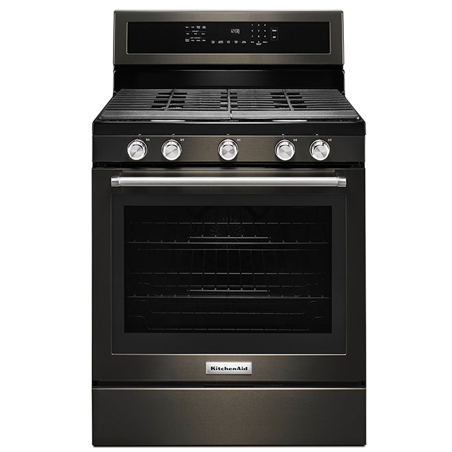 Cuisinière gaz autonome 5 éléments/four convection véritable 5,8 pi³ 30 po de KitchenAid (KFGG500EBS) - Inox noir