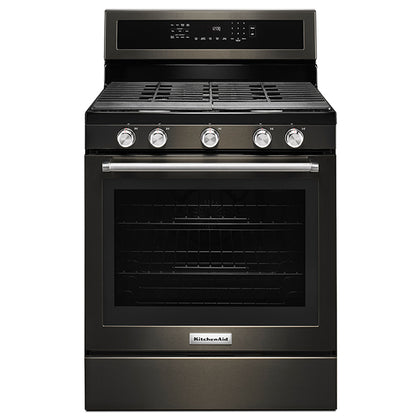 Cuisinière gaz autonome 5 éléments/four convection véritable 5,8 pi³ 30 po de KitchenAid (KFGG500EBS) - Inox noir