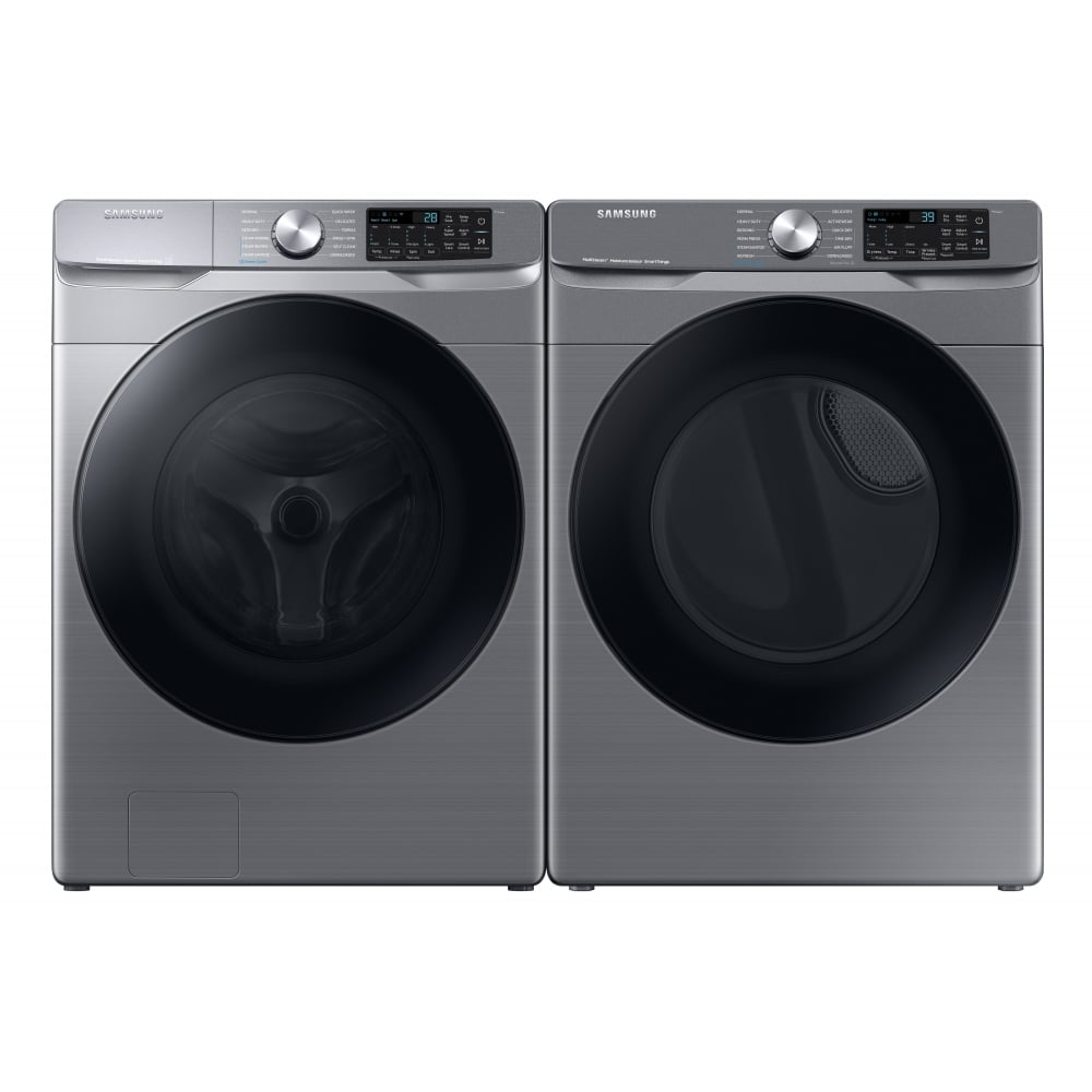 ENSEMBLE Laveuse Wf45r6100ap à chargement frontal de 5,2 pi³ et sécheuse dve45t6100p  électrique de 7,5 pi³ de Samsung - platine