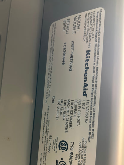 Réfrigérateur à deux portes 25,8 pi3 36 po, distributeur de glaçons et d'eau de KitchenAid - Inox  (KRMF706ESS)