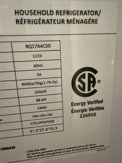 Hisense - Réfrigérateur à 4 portes en acier inoxydable de 31,5 po et 17 pi³, à profondeur de comptoir et avec fonction triple zone RQ17A4CSD