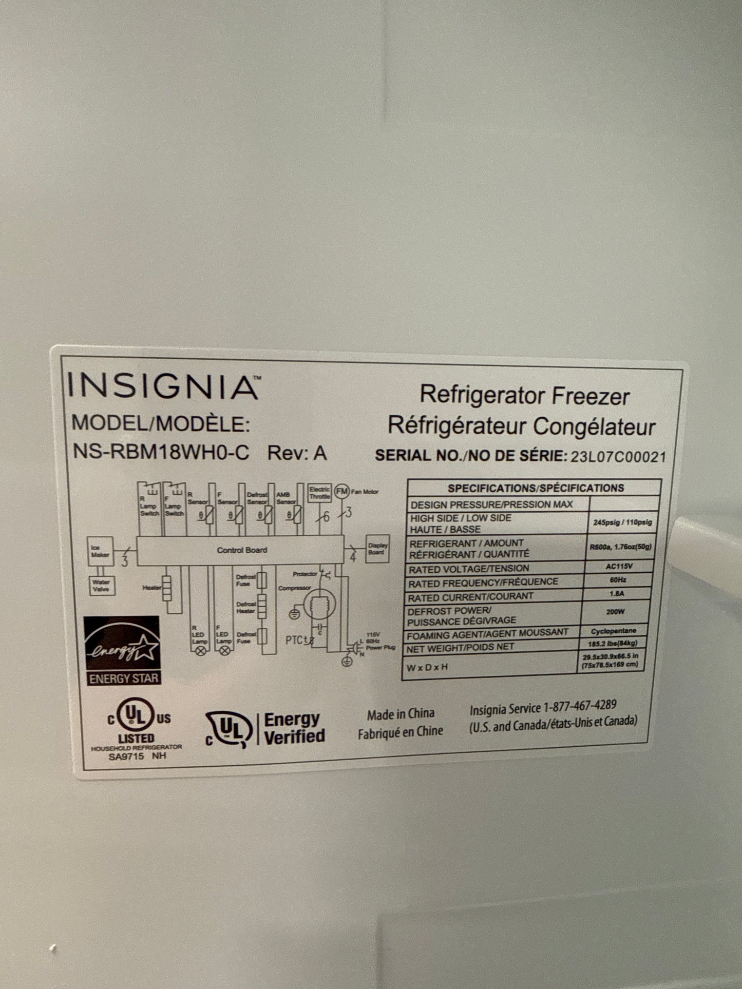 Réfrigérateur à congélateur inférieur 18,6 pi³ 30 po d'Insignia (NS-RBM18WH0-C) - Blanc