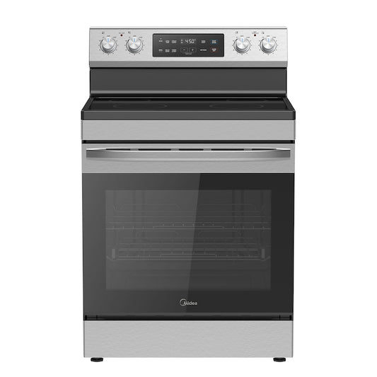 Cuisinière électrique autoportante à 4 brûleurs Midea 30 l. x 46,18 h. x 27 p. 6,3 pi³ en acier inoxydable MER30B14ASTC