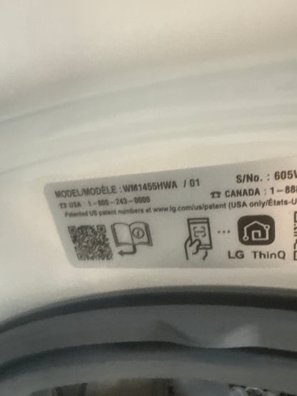 Laveuse vapeur 2,6 pi³ compacte HE à chargement frontal avec capteur IA de LG - Energy Star (WM1455HWA) - Blanc