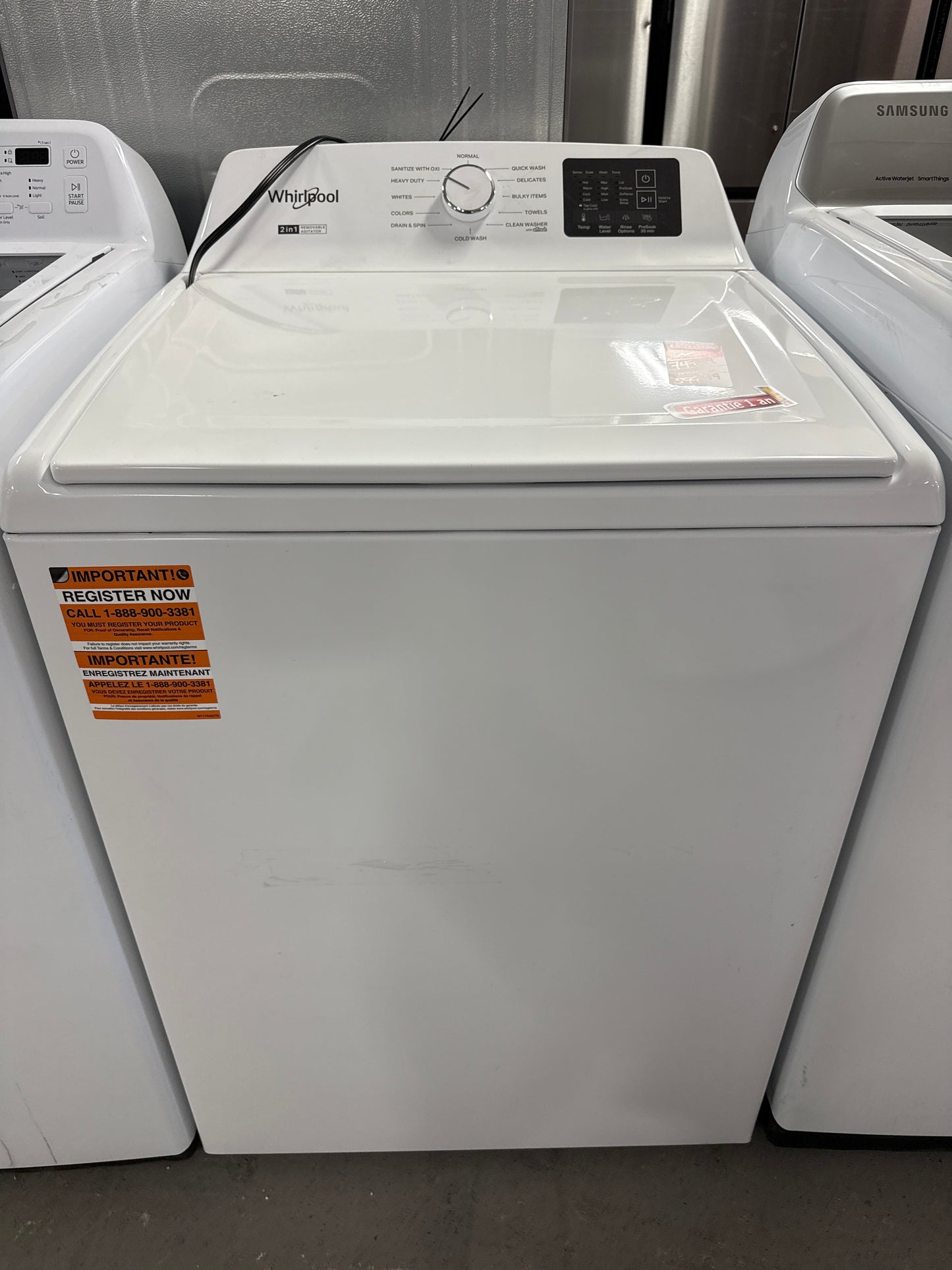 Laveuse à chargement par le haut 2-en-1 de 4,8 pi³ avec agitateur amovible et cycle de lavage rapide de Whirlpool (WTW4107SW) - Blanc